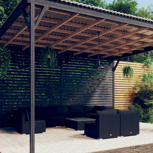 Salon de jardin 10 pièces avec coussins, en polyrotin, noir