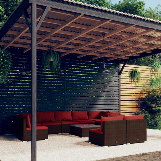 10-tlg. Garten-Lounge-Set mit Kissen Poly Rattan Braun