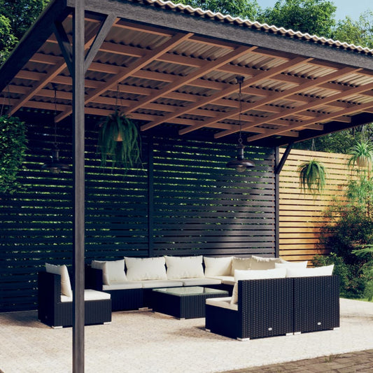 Salon de jardin 10 pièces avec coussins, en polyrotin, noir