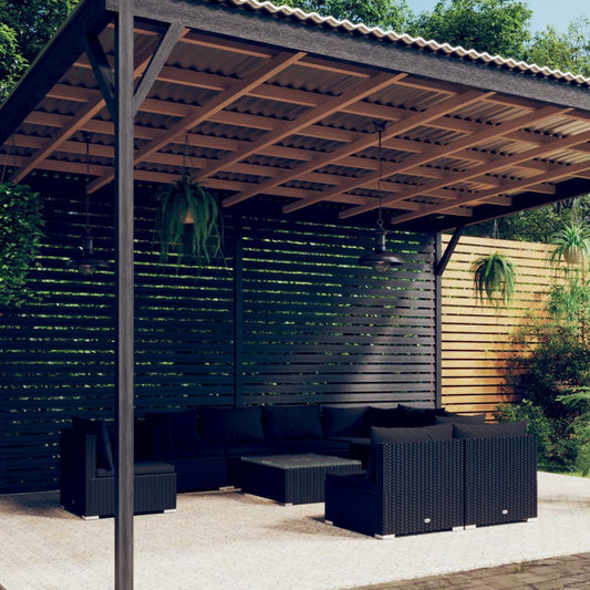 Salon de jardin 10 pièces avec coussins, en polyrotin, noir