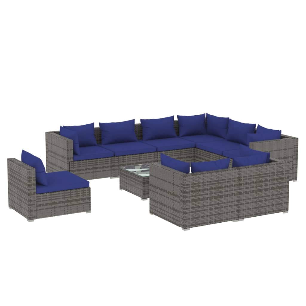 Salon de jardin 10 pièces avec coussins, en résine tressée, gris