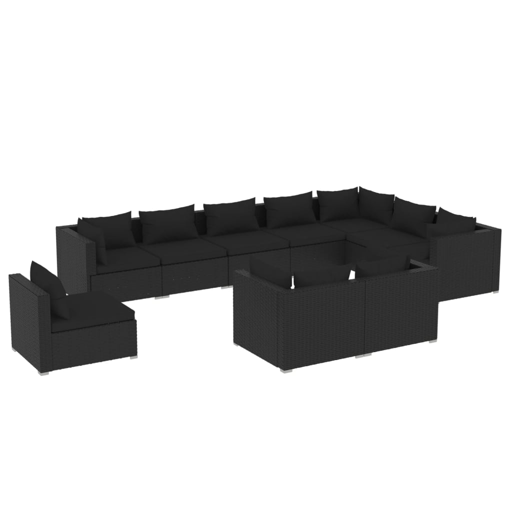 10-tlg. Garten-Lounge-Set mit Kissen Poly Rattan Schwarz