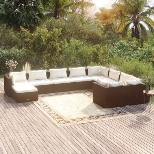 10-tlg. Garten-Lounge-Set mit Kissen Poly Rattan Braun