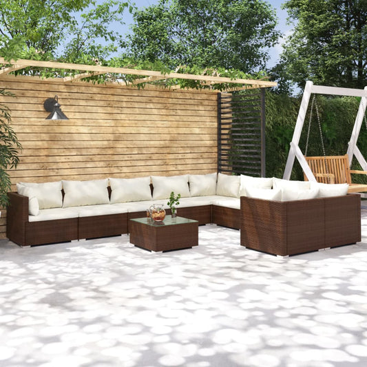 10-tlg. Garten-Lounge-Set mit Kissen Poly Rattan Braun