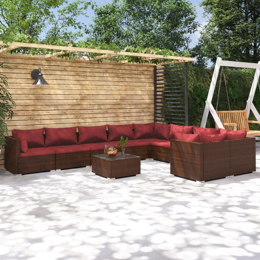 10-tlg. Garten-Lounge-Set mit Kissen Poly Rattan Braun