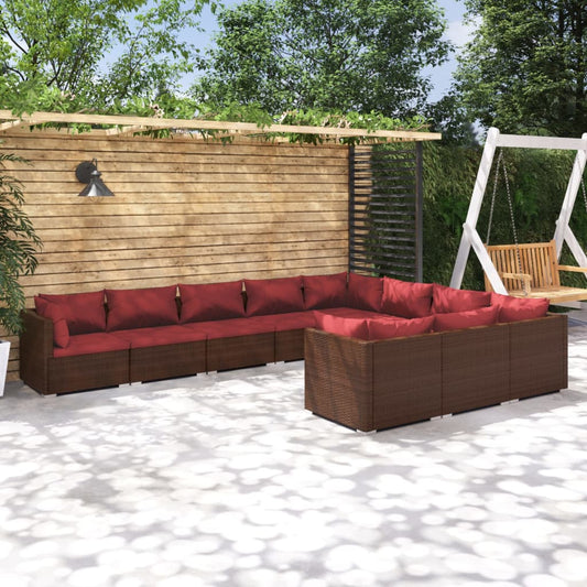 10-tlg. Garten-Lounge-Set mit Kissen Poly Rattan Braun