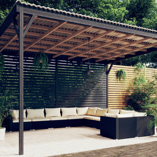 Salon de jardin 10 pièces avec coussins, en polyrotin, noir