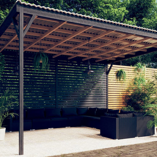 Salon de jardin 10 pièces avec coussins, en polyrotin, noir