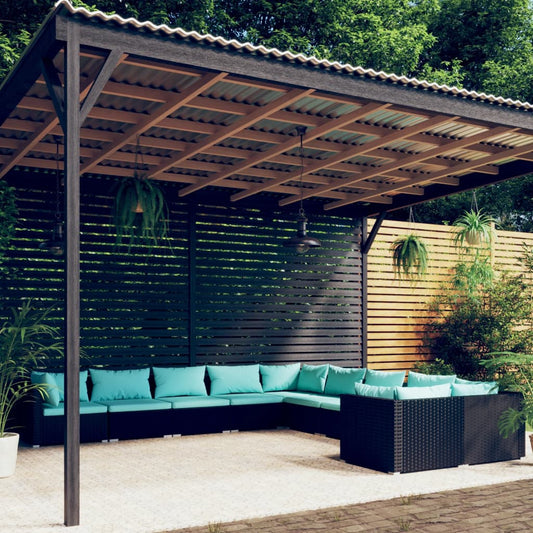 Salon de jardin 10 pièces avec coussins, en polyrotin, noir