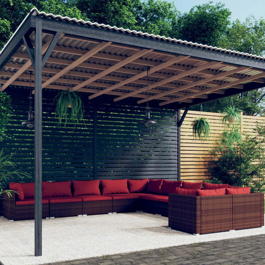 10-tlg. Garten-Lounge-Set mit Kissen Poly Rattan Braun