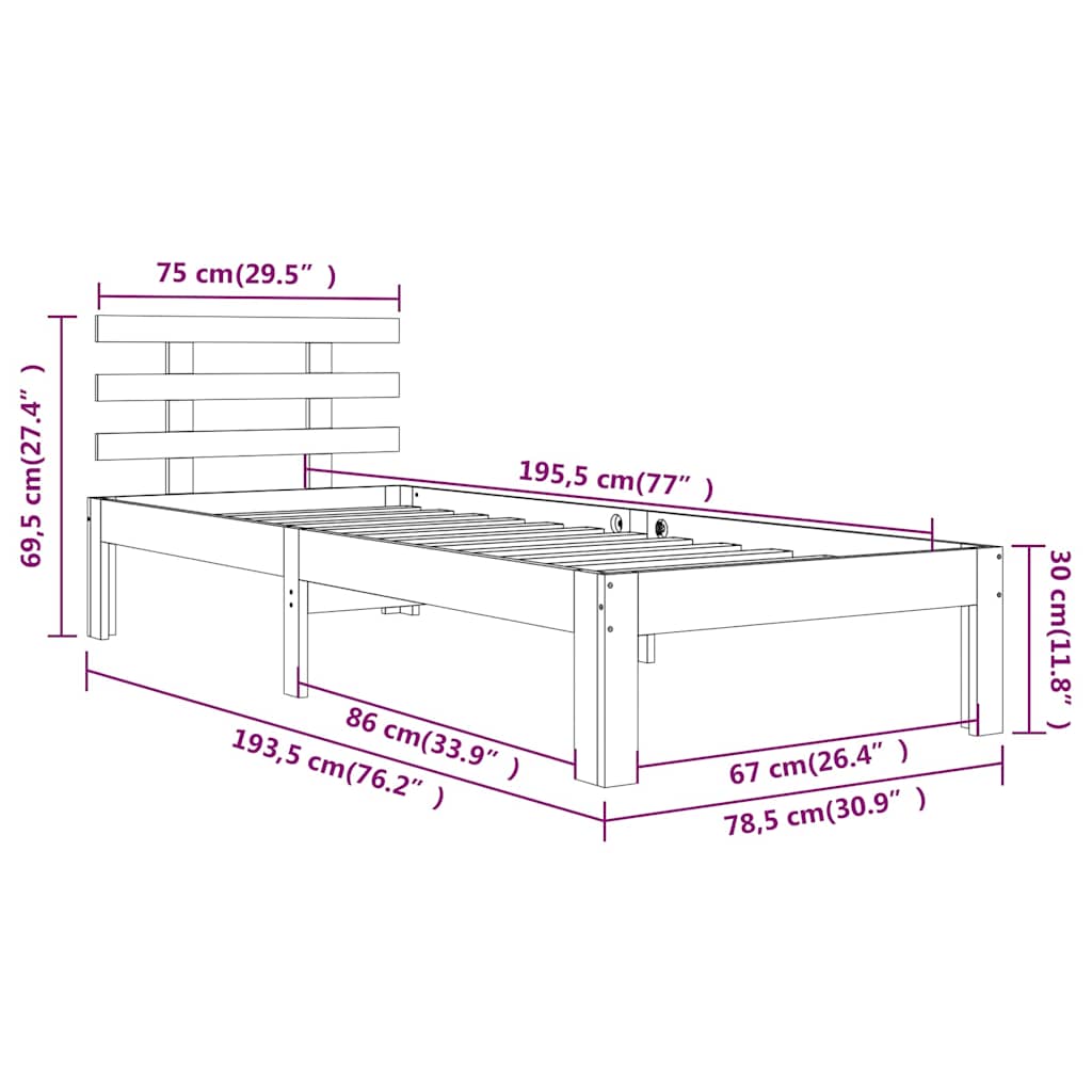 Massivholzbett 75x190 cm