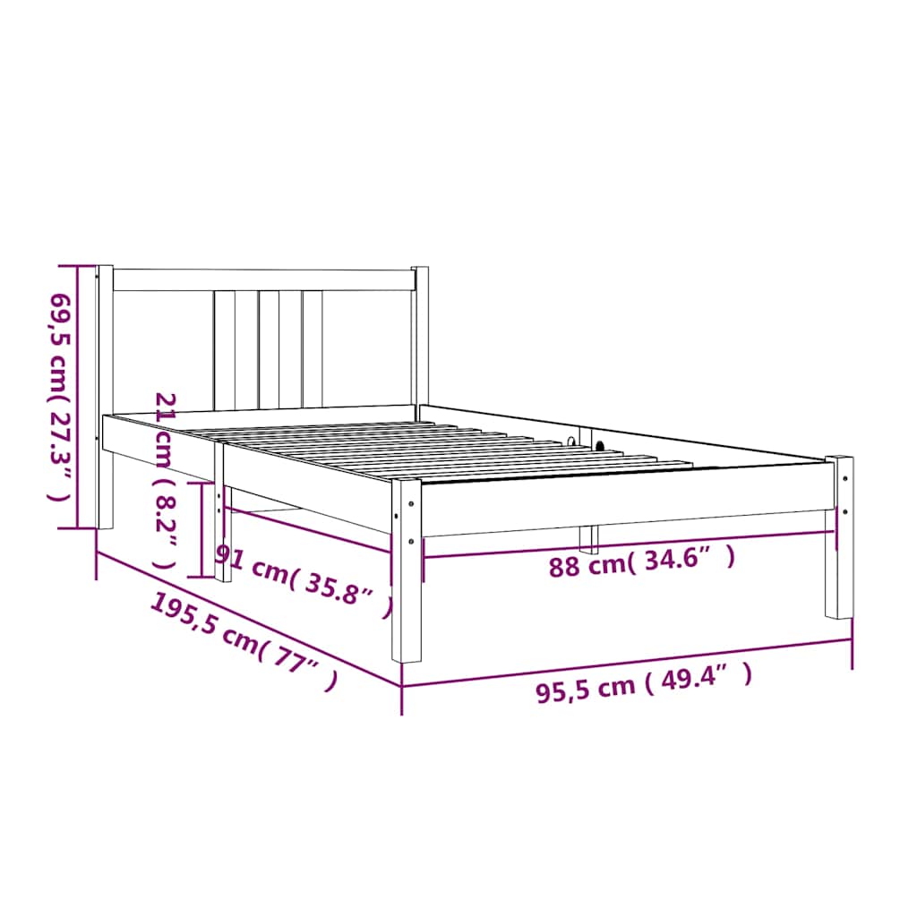 Massivholzbett 90x190 cm