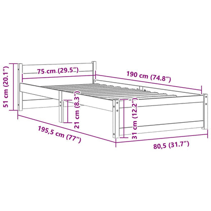Massivholzbett ohne Matratze Honigbraun 75x190 cm