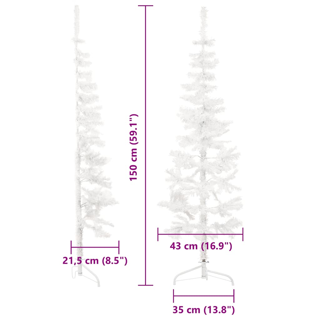 Künstlicher Halb-Weihnachtsbaum mit Ständer Schlank Weiß 150 cm