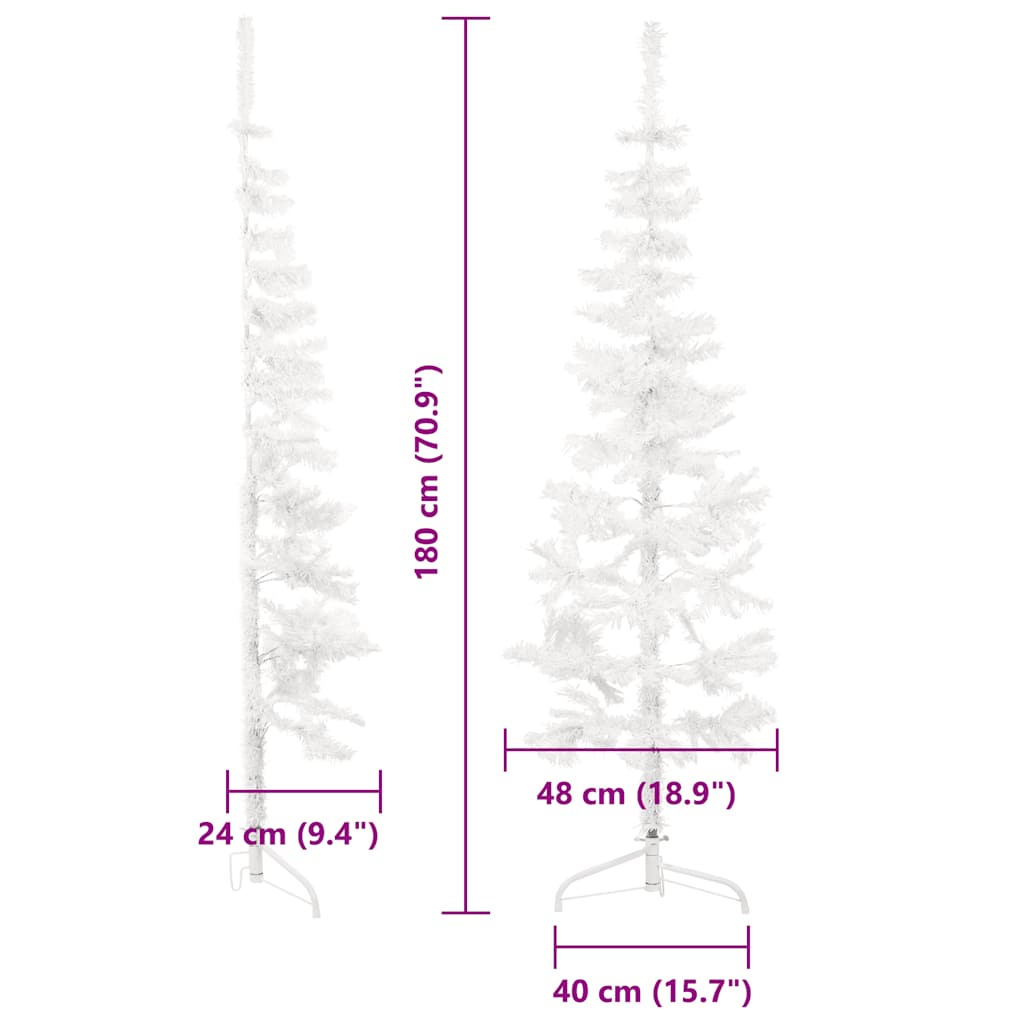 Künstlicher Halb-Weihnachtsbaum mit Ständer Schlank Weiß 180 cm