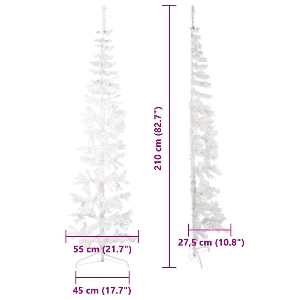 Künstlicher Halb-Weihnachtsbaum mit Ständer Schlank Weiß 210 cm