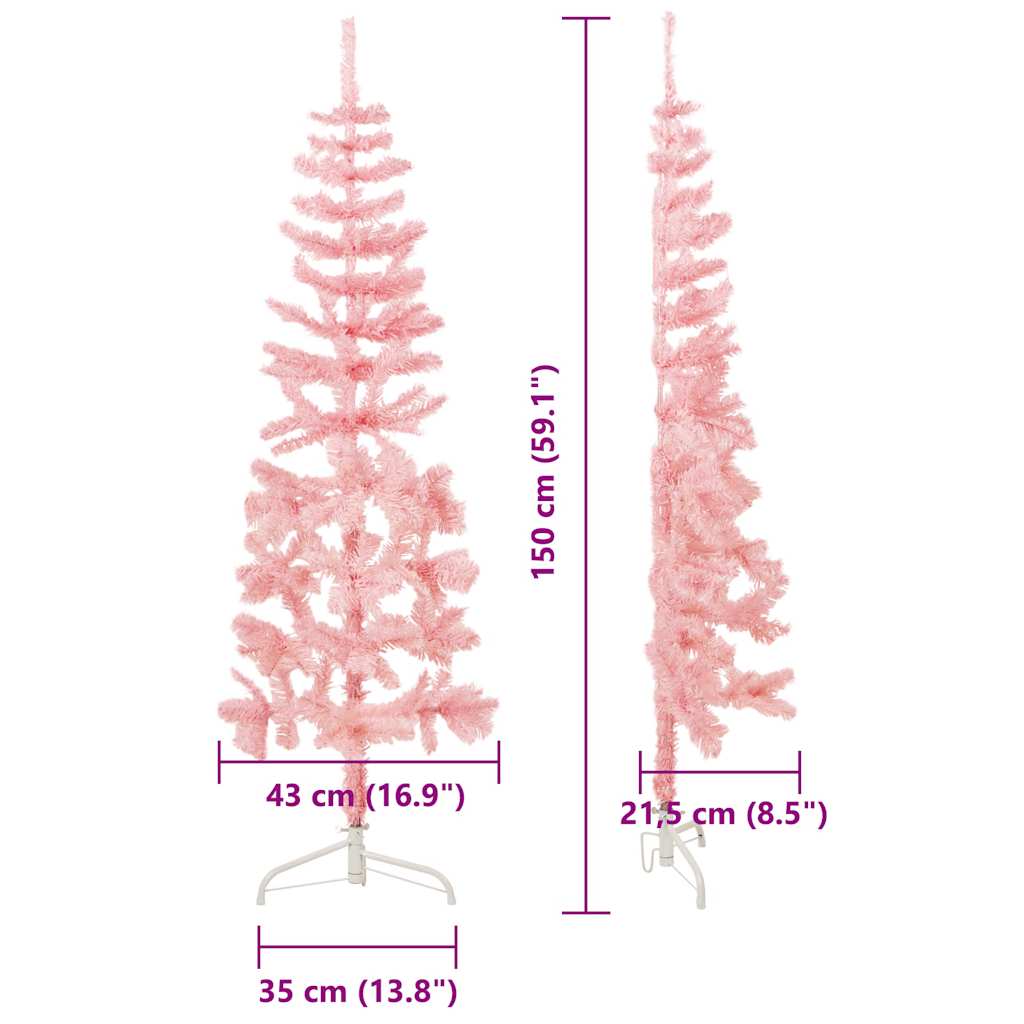 Künstlicher Halb-Weihnachtsbaum mit Ständer Schlank Rosa 150 cm