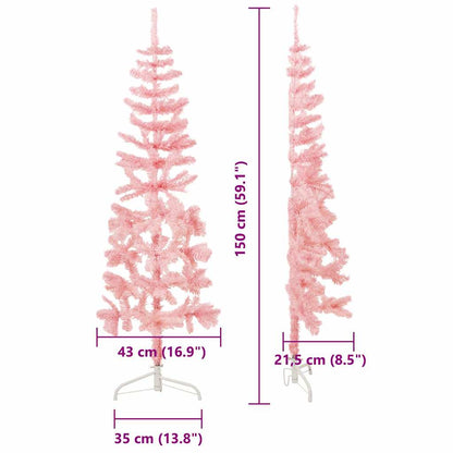 Künstlicher Halb-Weihnachtsbaum mit Ständer Schlank Rosa 150 cm