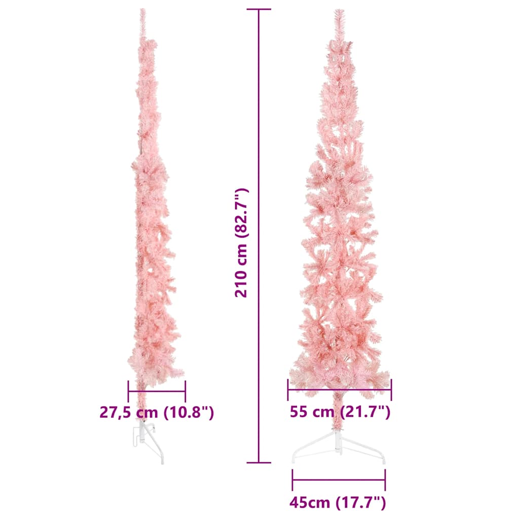 Künstlicher Halb-Weihnachtsbaum mit Ständer Schlank Rosa 210 cm