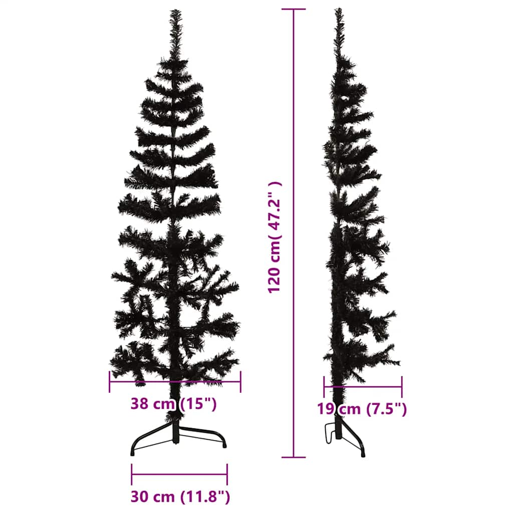 Künstlicher Halb-Weihnachtsbaum Ständer Schlank Schwarz 120 cm