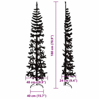Künstlicher Halb-Weihnachtsbaum Ständer Schlank Schwarz 180 cm