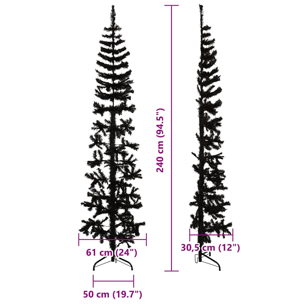 Künstlicher Halb-Weihnachtsbaum Ständer Schlank Schwarz 240 cm