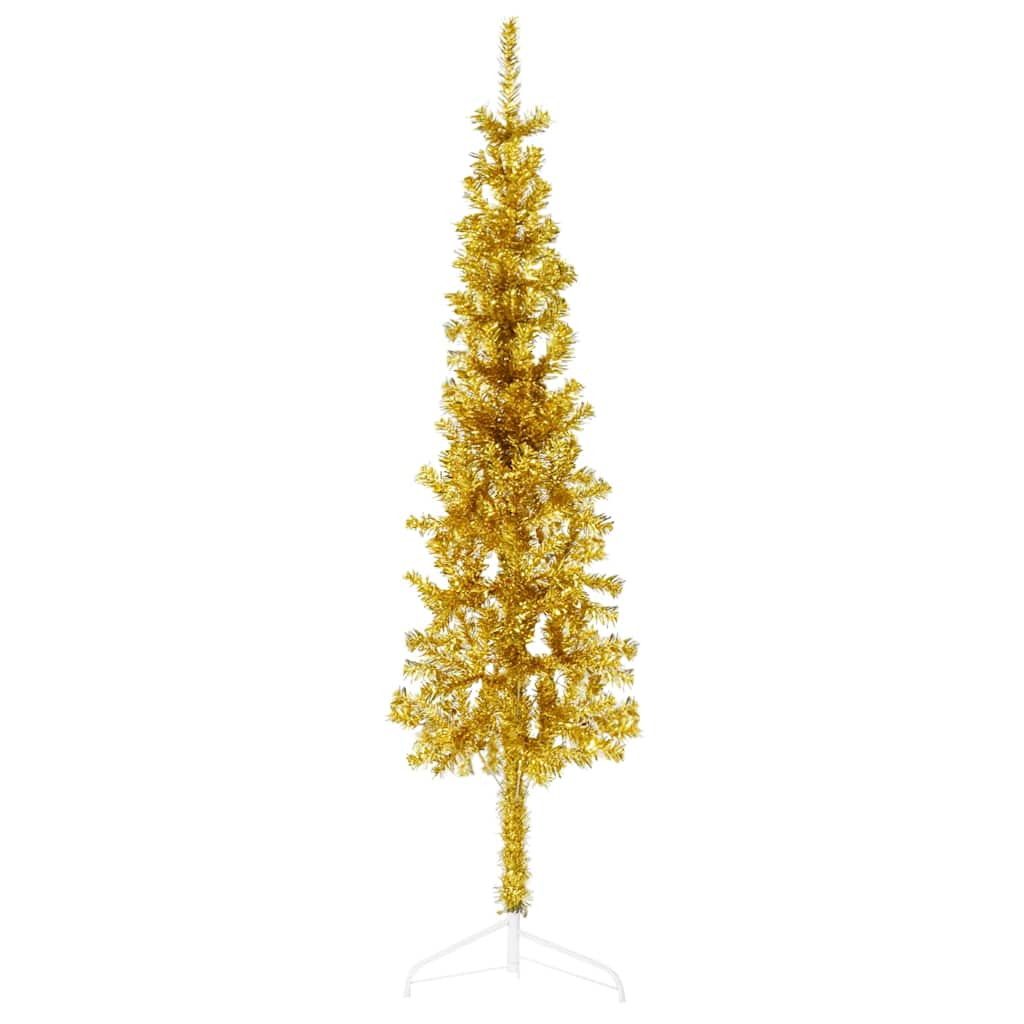 Künstlicher Halb-Weihnachtsbaum mit Ständer Schlank Gold 120 cm