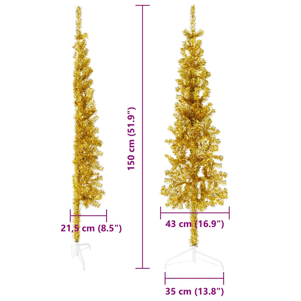 Künstlicher Halb-Weihnachtsbaum mit Ständer Schlank Gold 150 cm