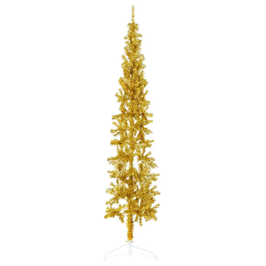 Künstlicher Halb-Weihnachtsbaum mit Ständer Schlank Gold 180 cm