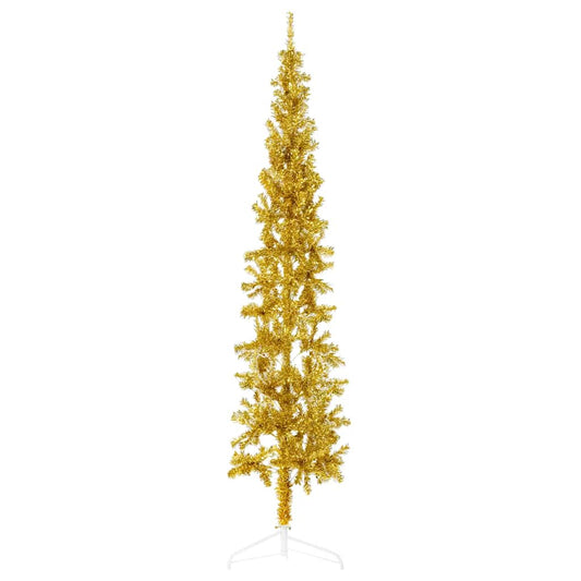 Künstlicher Halb-Weihnachtsbaum mit Ständer Schlank Gold 180 cm