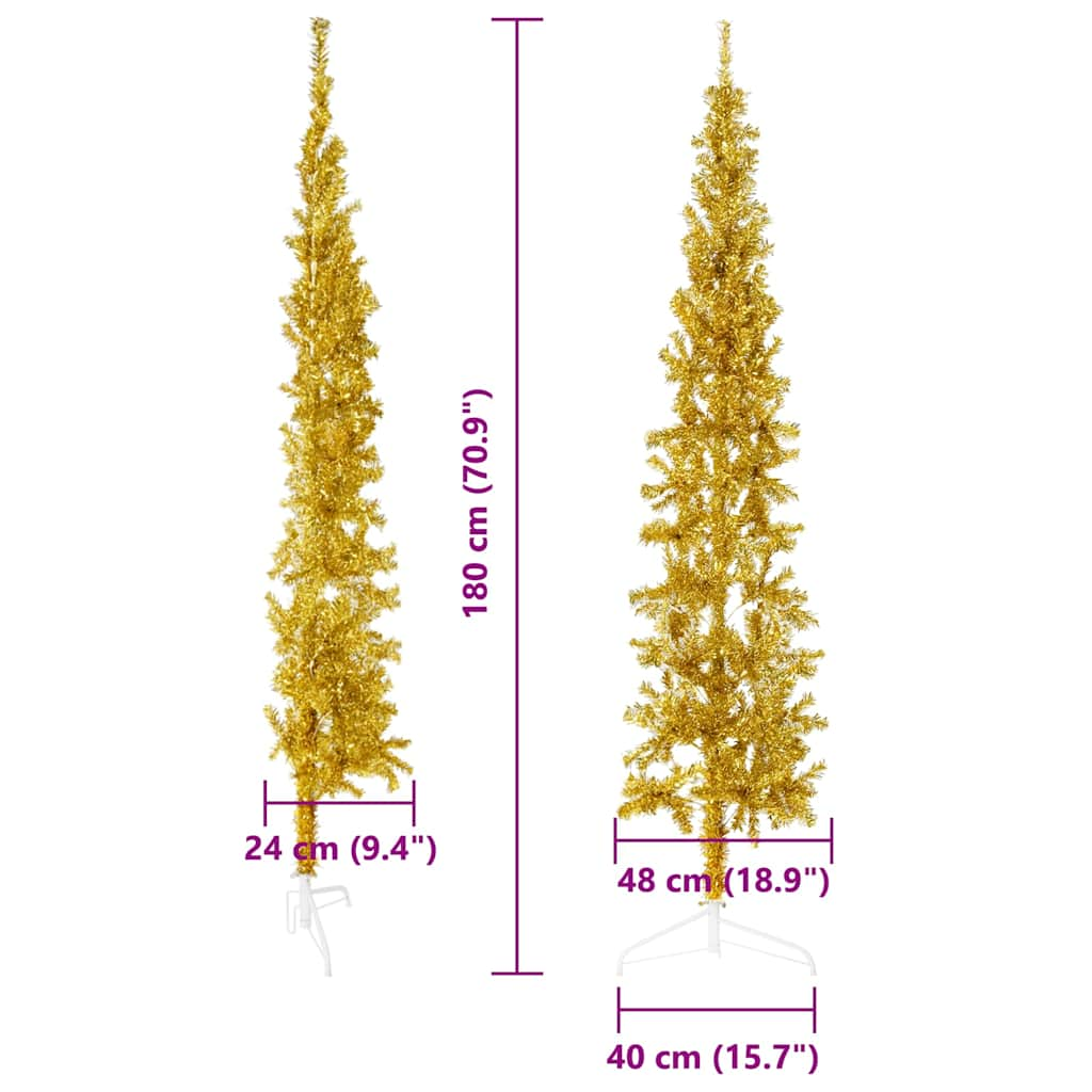 Künstlicher Halb-Weihnachtsbaum mit Ständer Schlank Gold 180 cm