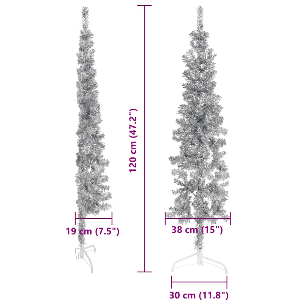 Künstlicher Halb-Weihnachtsbaum Ständer Schlank Silbern 120 cm