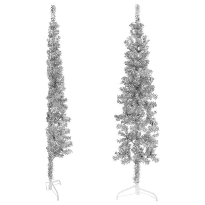 Künstlicher Halb-Weihnachtsbaum Ständer Schlank Silbern 150 cm