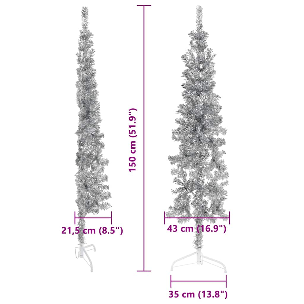 Künstlicher Halb-Weihnachtsbaum Ständer Schlank Silbern 150 cm