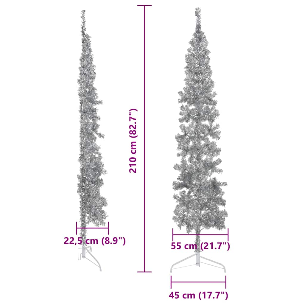 Künstlicher Halb-Weihnachtsbaum Ständer Schlank Silbern 210 cm