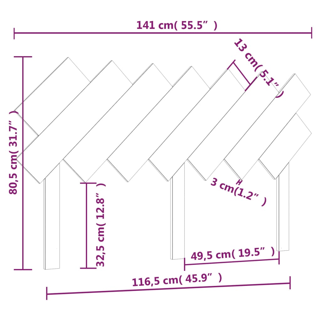 Bett-Kopfteil Grau 141x3x80,5 cm Massivholz Kiefer