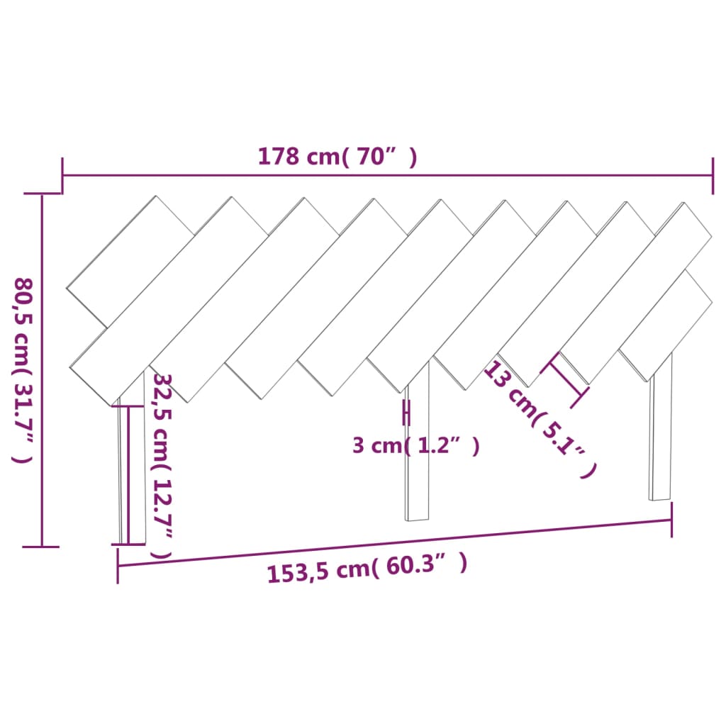 Bett-Kopfteil Grau 178x3x80,5 cm Massivholz Kiefer