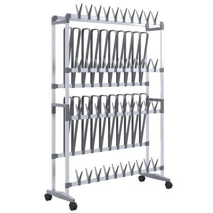 Schuhregal mit Rollen Silbern 89x27x120 cm