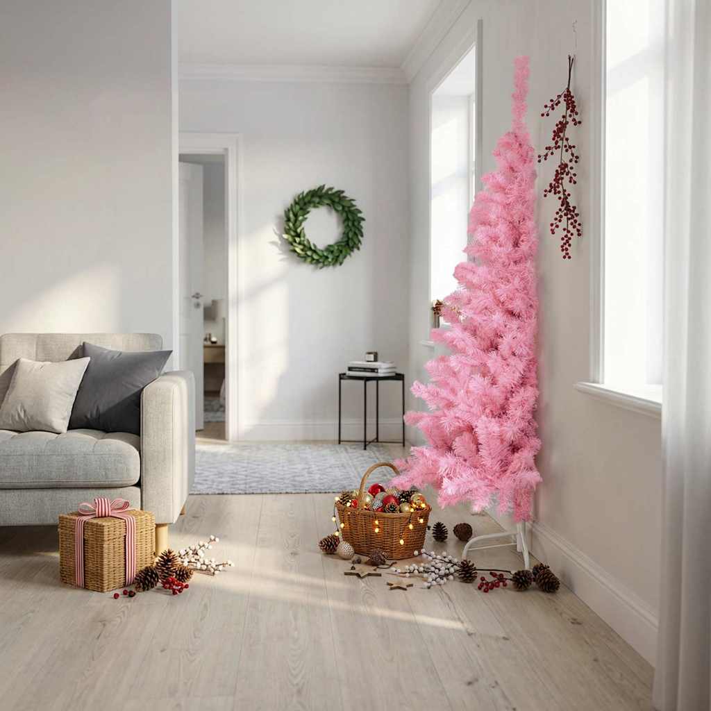 Künstlicher Halb-Weihnachtsbaum mit Ständer Rosa 180 cm PVC