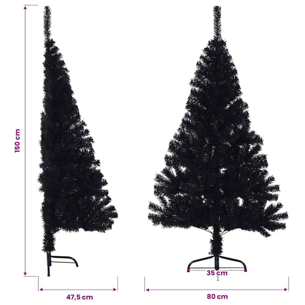 Künstlicher Halb-Weihnachtsbaum mit Ständer Schwarz 150 cm PVC