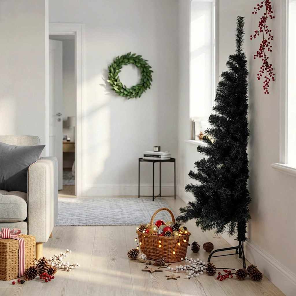Künstlicher Halb-Weihnachtsbaum mit Ständer Schwarz 150 cm PVC
