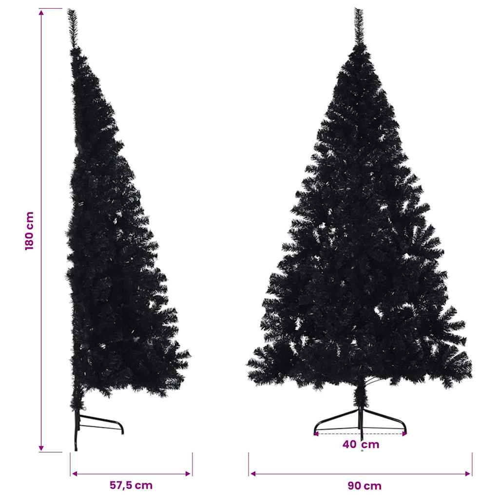 Künstlicher Halb-Weihnachtsbaum mit Ständer Schwarz 180 cm PVC