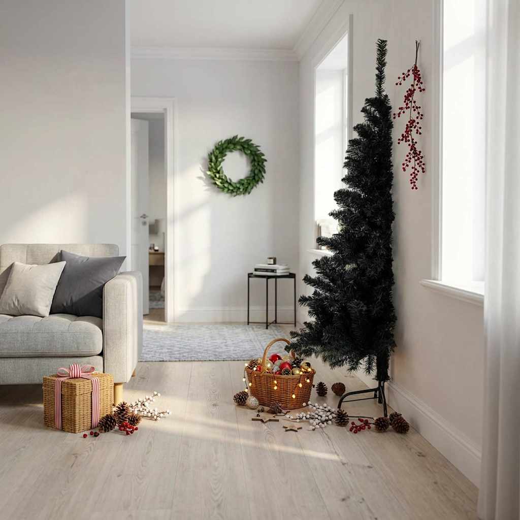 Künstlicher Halb-Weihnachtsbaum mit Ständer Schwarz 180 cm PVC