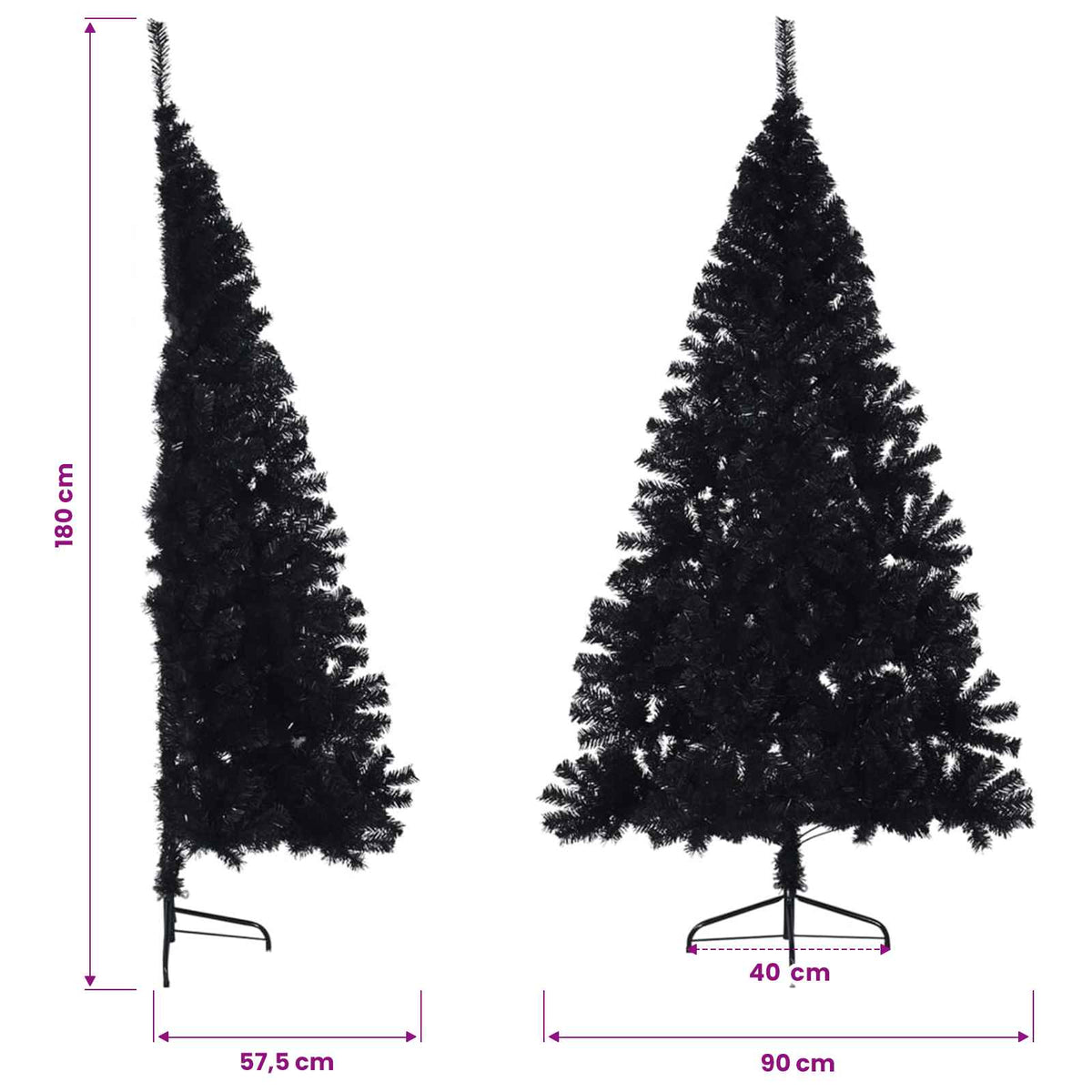 Künstlicher Halb-Weihnachtsbaum mit Ständer Schwarz 180 cm PVC