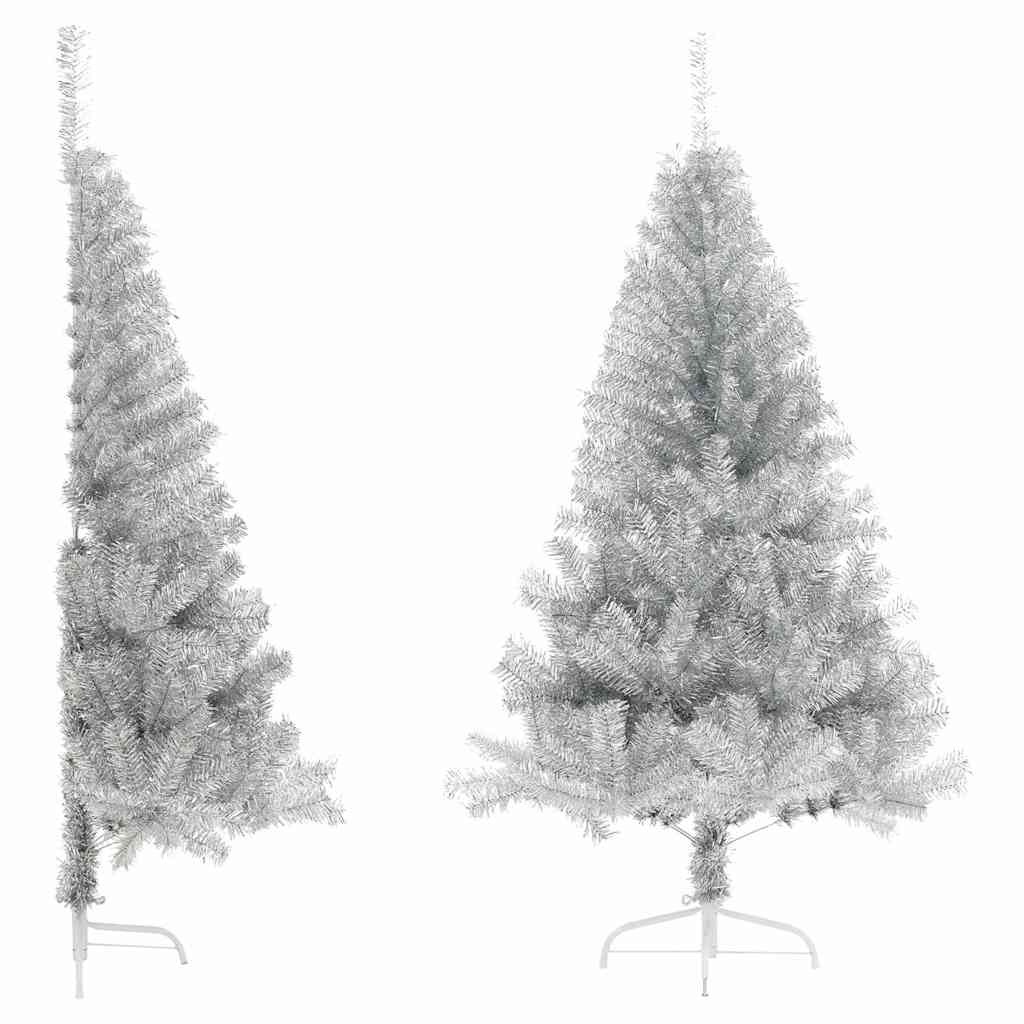 Künstlicher Halb-Weihnachtsbaum mit Ständer Silber 150 cm PET