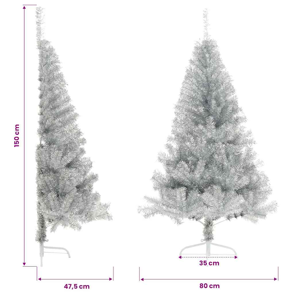 Künstlicher Halb-Weihnachtsbaum mit Ständer Silber 150 cm PET
