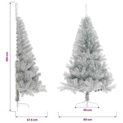 Künstlicher Halb-Weihnachtsbaum mit Ständer Silber 150 cm PET