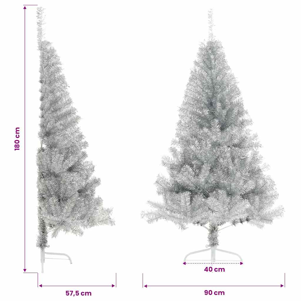 Künstlicher Halb-Weihnachtsbaum mit Ständer Silber 180 cm PET