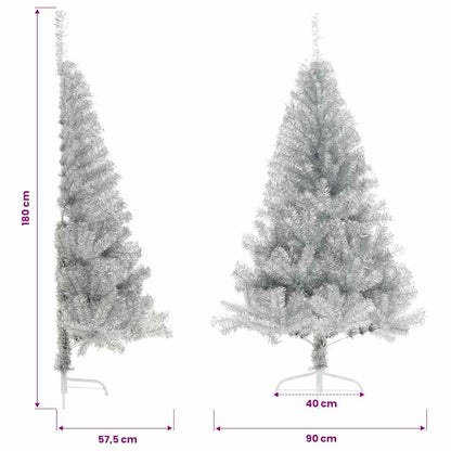Künstlicher Halb-Weihnachtsbaum mit Ständer Silber 180 cm PET