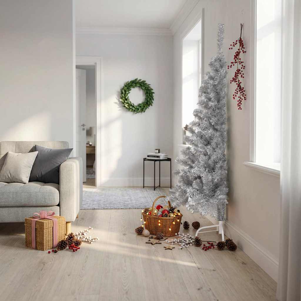 Künstlicher Halb-Weihnachtsbaum mit Ständer Silber 180 cm PET